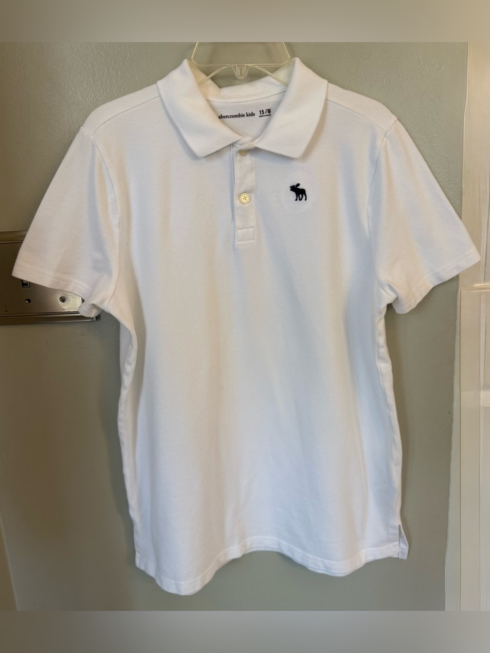 Abercrombie & Fitch Polo Shirt Logo Boys 15/16 XL White Golf Short Sleeve Cotton